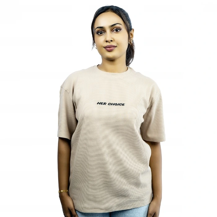 Signature Womens Oversized Beige Crew Neck T Shirt